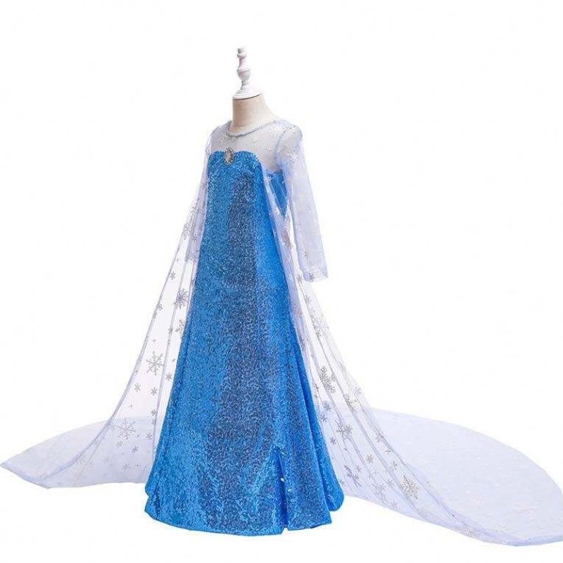 Craçado de crianças vestido azul vestido azul que rainha capa princesa elsa vestido hcgd-047