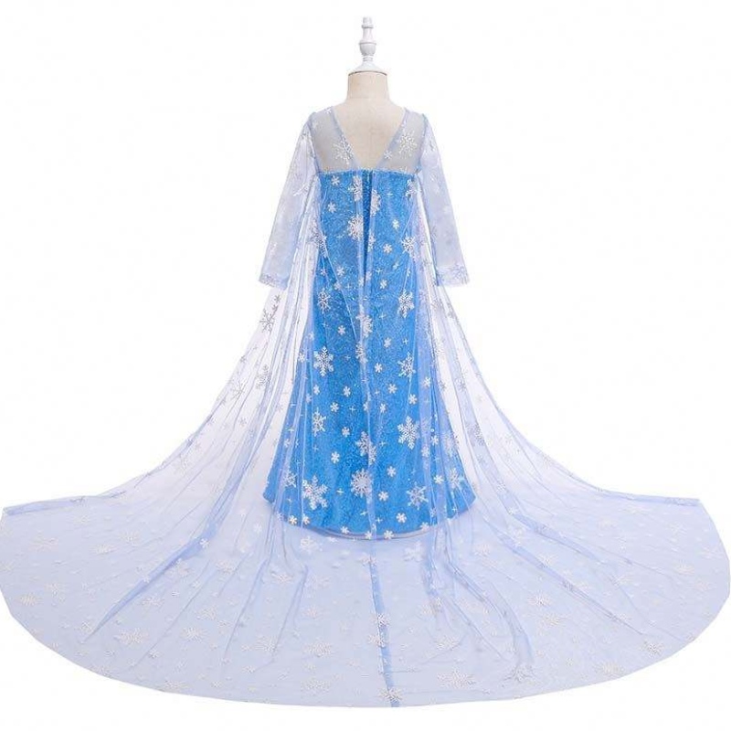 Craçado de crianças vestido azul vestido azul que rainha capa princesa elsa vestido hcgd-047