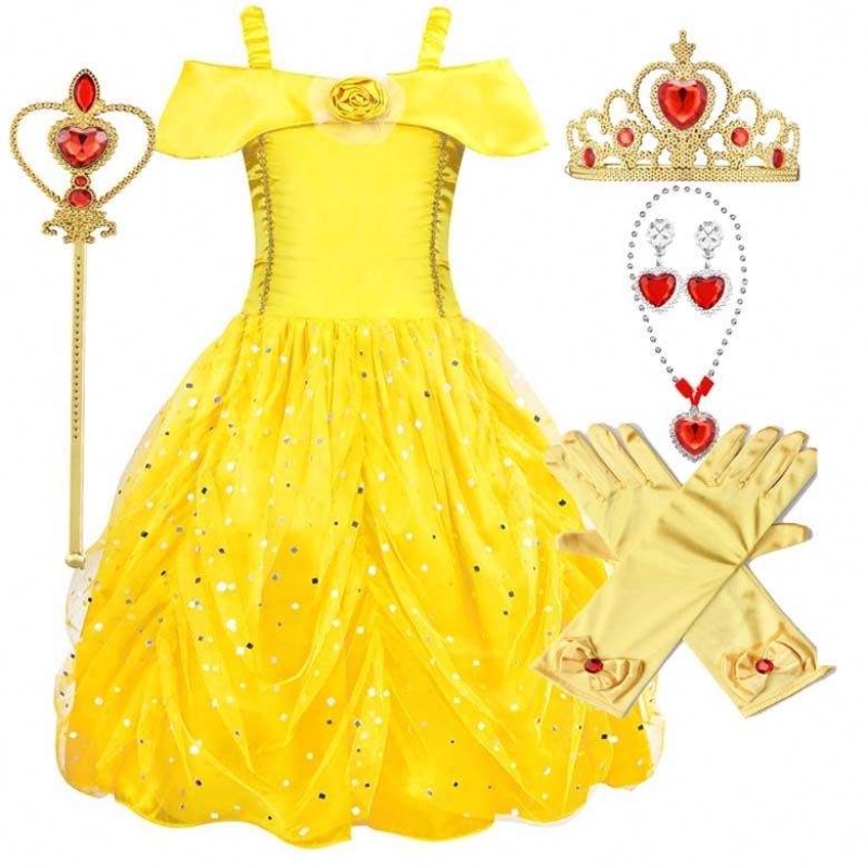 Fanche Halloween Xmas Birthday Party Carnival Yellow Ballgown Princess Dress Up Girl Girl Belle Vestres HCBL-007