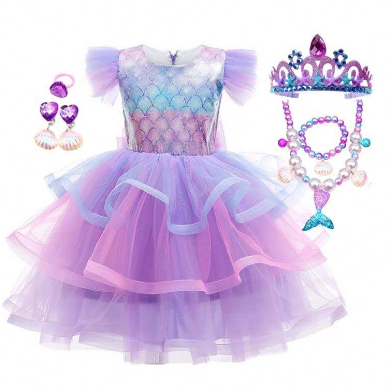 2022 Meninas Vestido de festa de aniversário Mermaid Colar Colar Princess Girl Mermaid Dress for Kids Girls HCMM-004