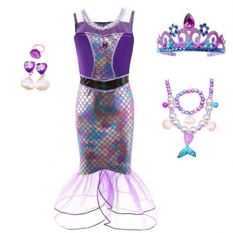 Princess Little Girls Lantejas de sereia para menina 6 a7 anos com jóias hcmm-006
