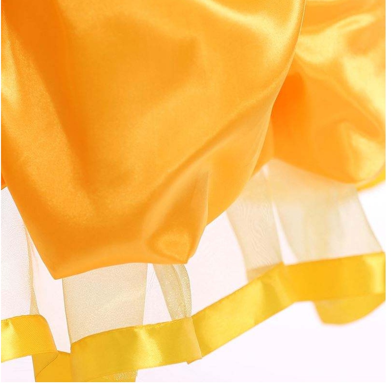 Baige New Design Design Kids Costume Girls Dress Nomes com fotos Princesa Belle Vestido Longo Putfy Yellow Dress Smr023