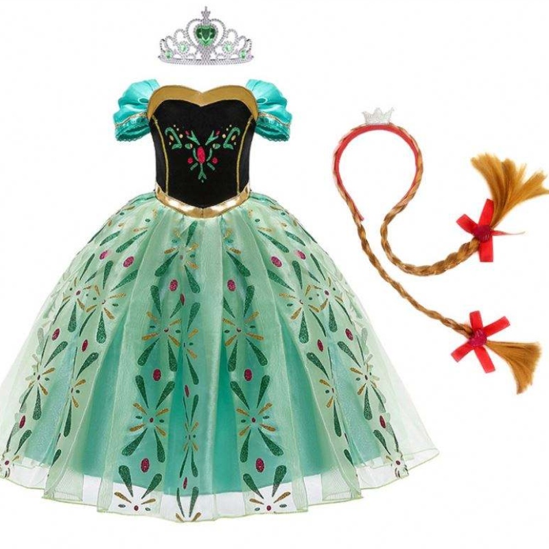 Vestido de Anna para menina cosplayneve que rainha princesa fantasia crianças roupas de halloween roupas crianças de aniversário vestido de fantasia e peruca