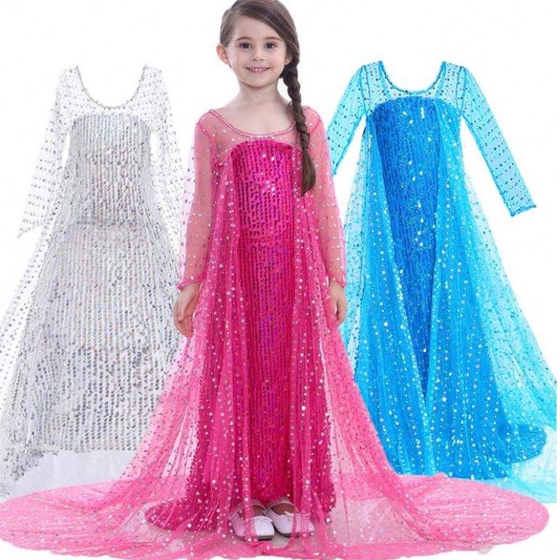Elsa Dress Kids Girls Costume Snow Queen 2 Elsa azul rosa lantejoulas de manga comprida TV&Figurinos de filme para meninas