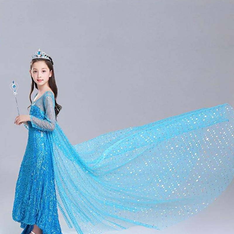 Elsa Dress Kids Girls Costume Snow Queen 2 Elsa azul rosa lantejoulas de manga comprida TV&Figurinos de filme para meninas