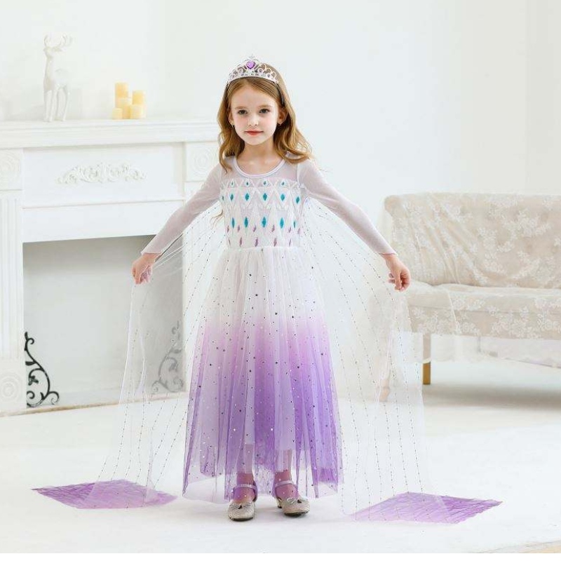 Nova menina princesa elsa vestido crianças vestido de verão para meninas vestido roxo elsa para crianças de 2 a 10 anos