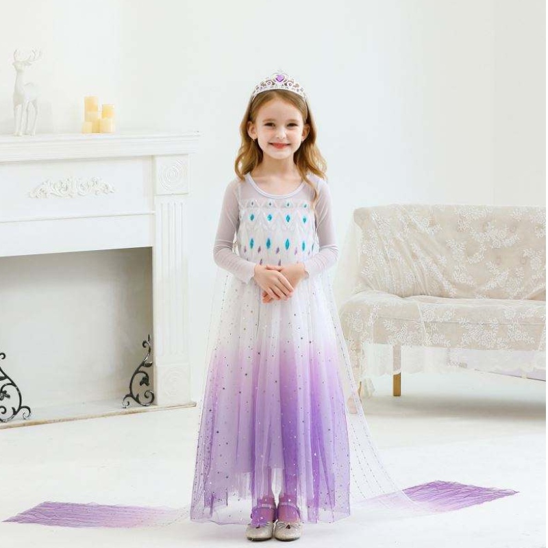Nova menina princesa elsa vestido crianças vestido de verão para meninas vestido roxo elsa para crianças de 2 a 10 anos