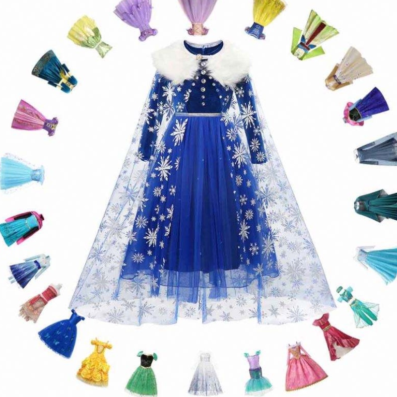 Princesa elsa vestido de inverno garotas de manga longa Frozen2 traje de Halloween crianças Rapunzel Tiana Mulan Cosplay