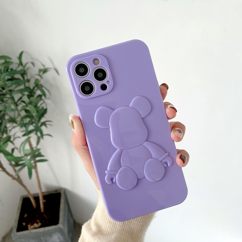 Onovo produto é adequado para Apple iPhone13Pro Leather Bear Solid Color Telefone Caso celular, Atualização de lentes Proteção total contra arranhões, cobertura de proteção contra colisão