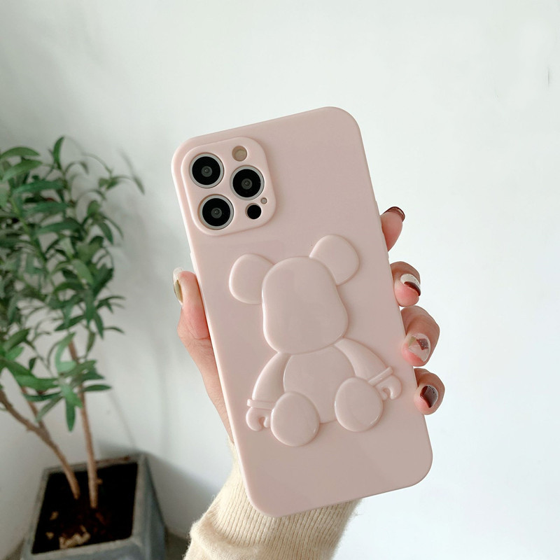 Onovo produto é adequado para Apple iPhone13Pro Leather Bear Solid Color Telefone Caso celular, Atualização de lentes Proteção total contra arranhões, cobertura de proteção contra colisão
