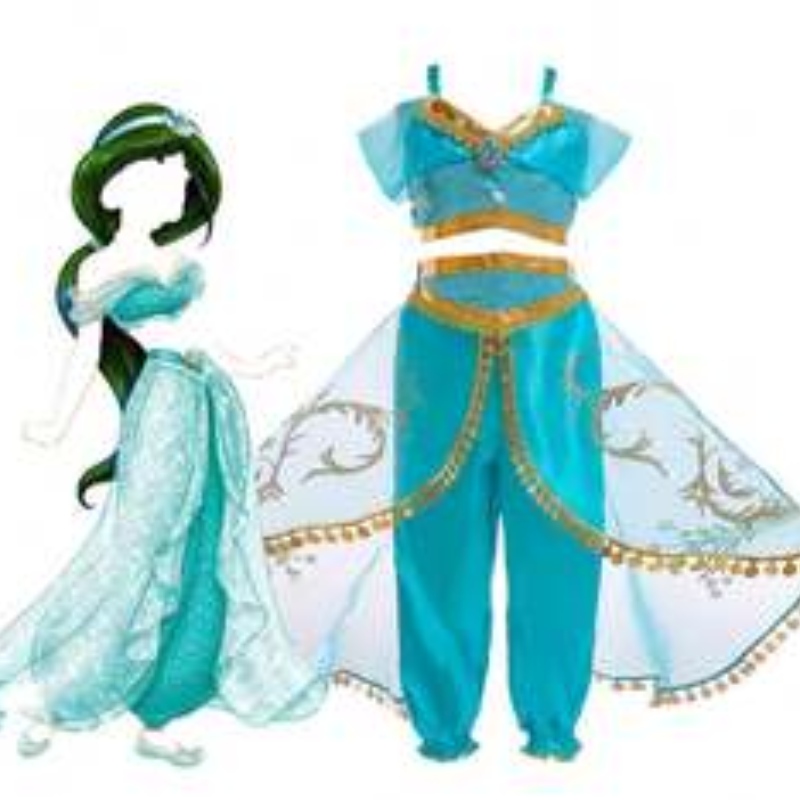 Baige Aladdin Cosplay Princess Jasmine Fantaspume Girls Tops and Calnts Clothing Set With Wigs BX1625