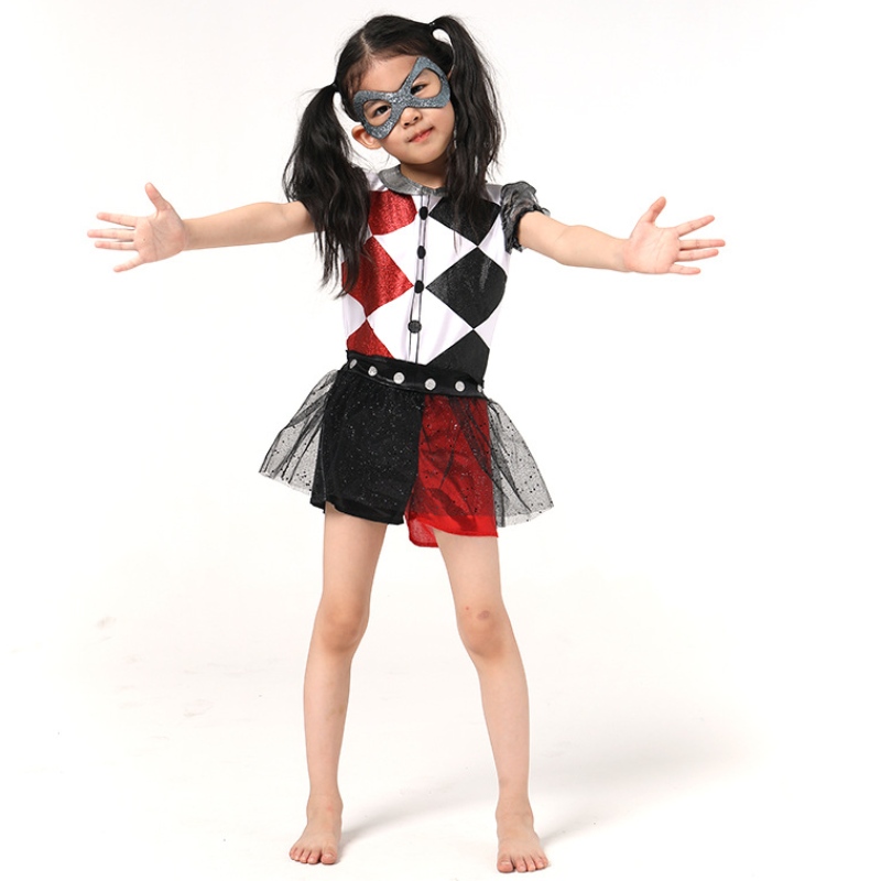 Última garota engraçada Harley Quinn Girls Halloween traje com máscara para a festa das crianças