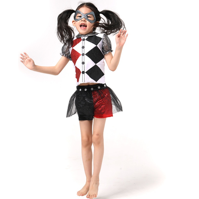 Última garota engraçada Harley Quinn Girls Halloween traje com máscara para a festa das crianças