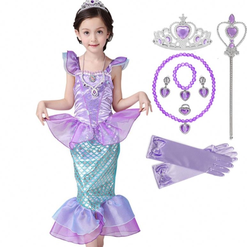 Garota princesa Little Sereia Dresses Crianças Cosplay Fantas Fantas Crianças Crianças Cara de Roupas de Festa de Summer Dress Up