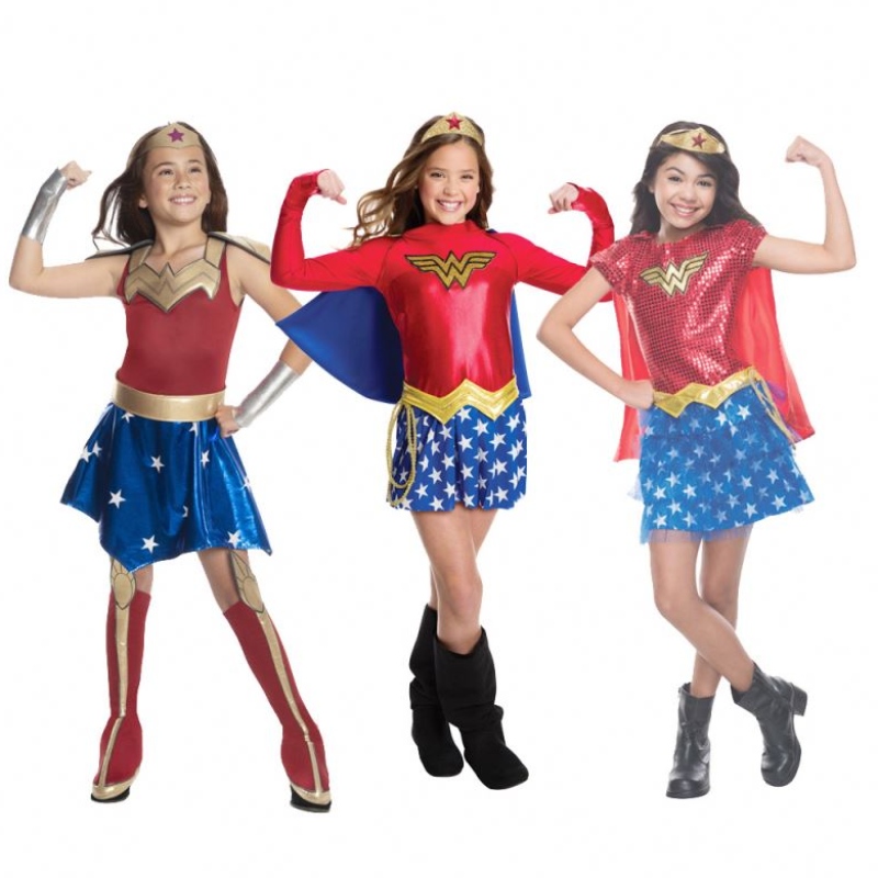 Crianças super cosplay fantasias super meninas vestido super -mulher vestido super halloween roupas