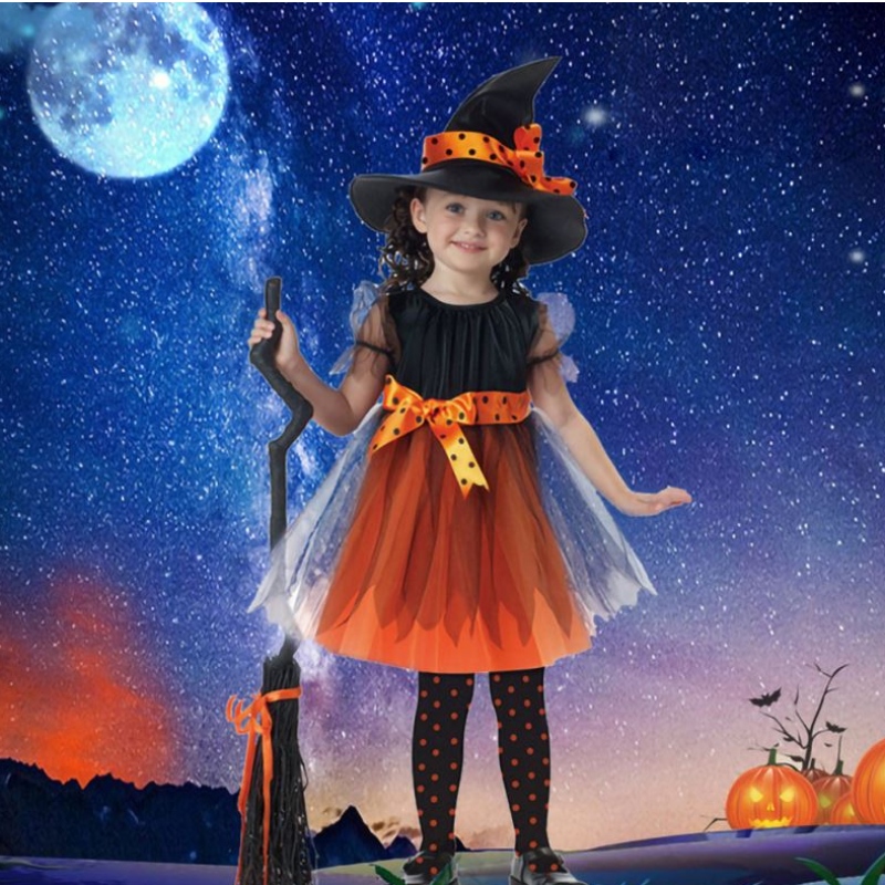 traje de Halloween para crianças meninas garotas fantasia de bruxa menina cosplay carnival Party Princesa Fancy Dress Up Roupas