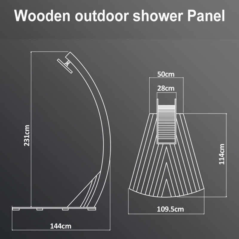 painel de chuveiro exterior CF5002, painel de chuveiro exterior de madeira, painel de chuveiro de jardim, chuveiro exterior de pé livre