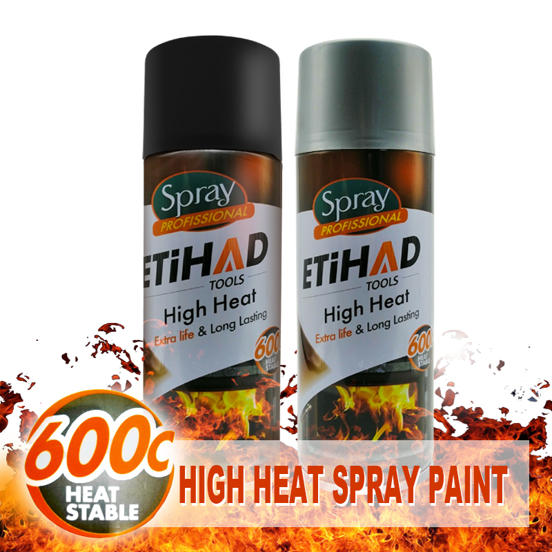 600 Celsius Alta temperatura preta e prata cor aerossol tinta spray tinta spray acrílica de alto calor