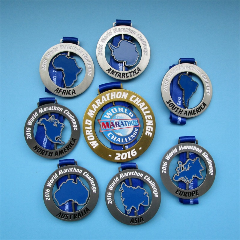 Medalhas de combinação de maratona de mapa colorido de mapa de mapa de mapa de esmalte macio de esmalte macio
