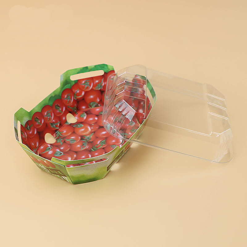 Caixas de papelão plástico personalizadas para contêiner de embalagem de punnet de frutas com tampa