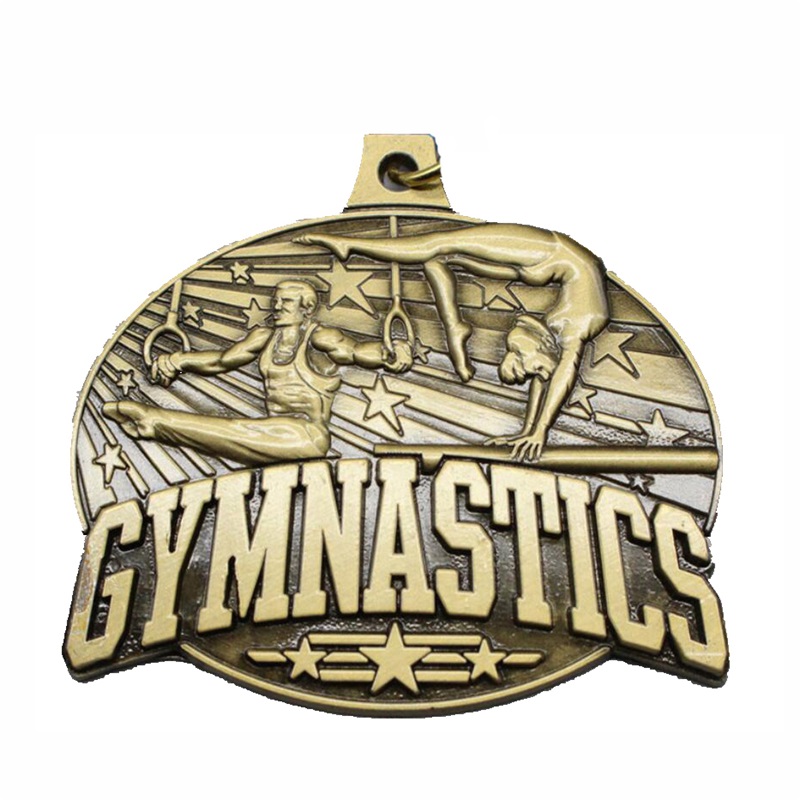 Medalha de ginástica rítmica de medalhão de retângulo quadrado de ouro de 18k