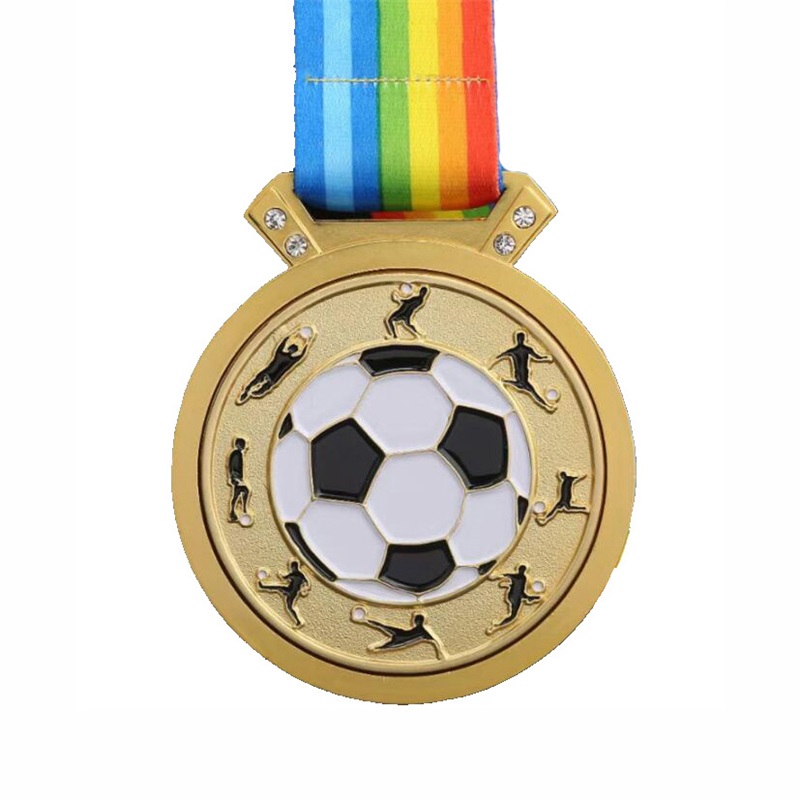 Design de vômito Metal 3D Logo Futebol Sports Sports Gold Award Medals Medalha Custom com fita