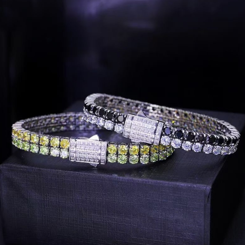 Diamante dupla diamante aço inoxidávelnão manchas de alta pulseira de tênis de diamante de carbono