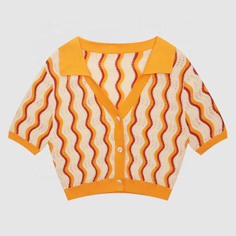 2023 NOVO Design Design Custom Women \\ Knitwear V Neck Loose Cor Solid Spring Summer camisetas de manga curta Cardigan Cardigan Sweater