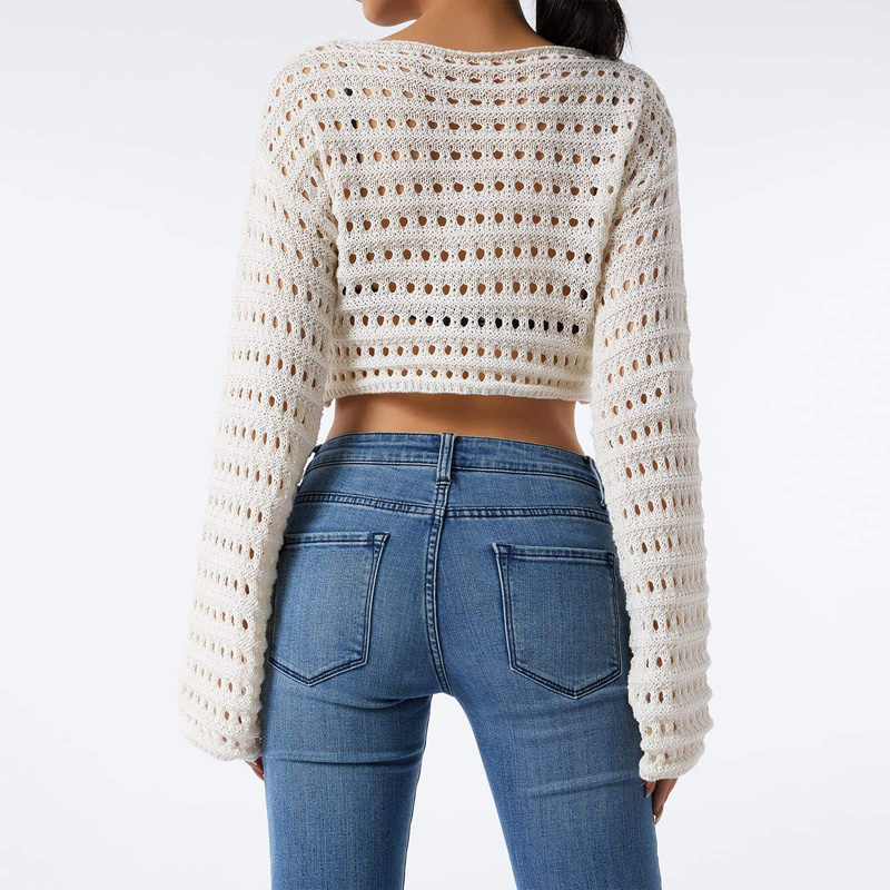 Mulheres Hollow Out Crochet Knit Crops Tops Color Block Slave Square Pescoço Sluters Tops Tops