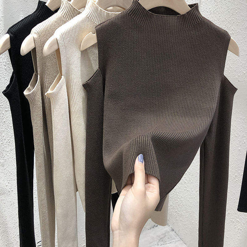 2023 New Fashion Women Winter suéter coreano Cor sólida de cor de manga de manga longa de manga comprida suéter de camisa de manga longa