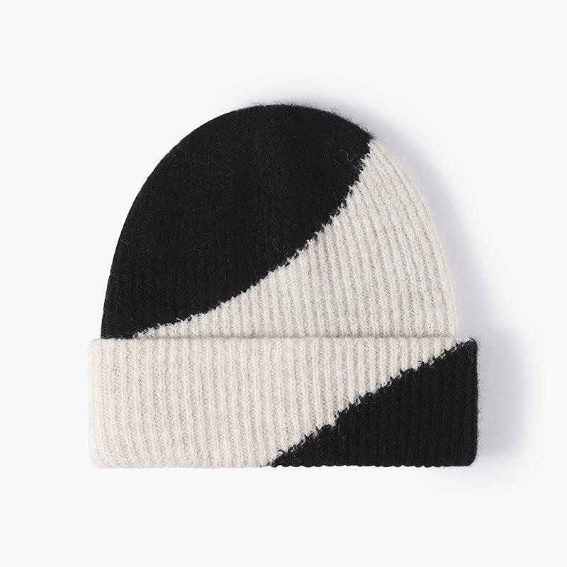 Inverno ao ar livre feminino simples feminino quente cor de lã de malha de malha de chapéu de moda