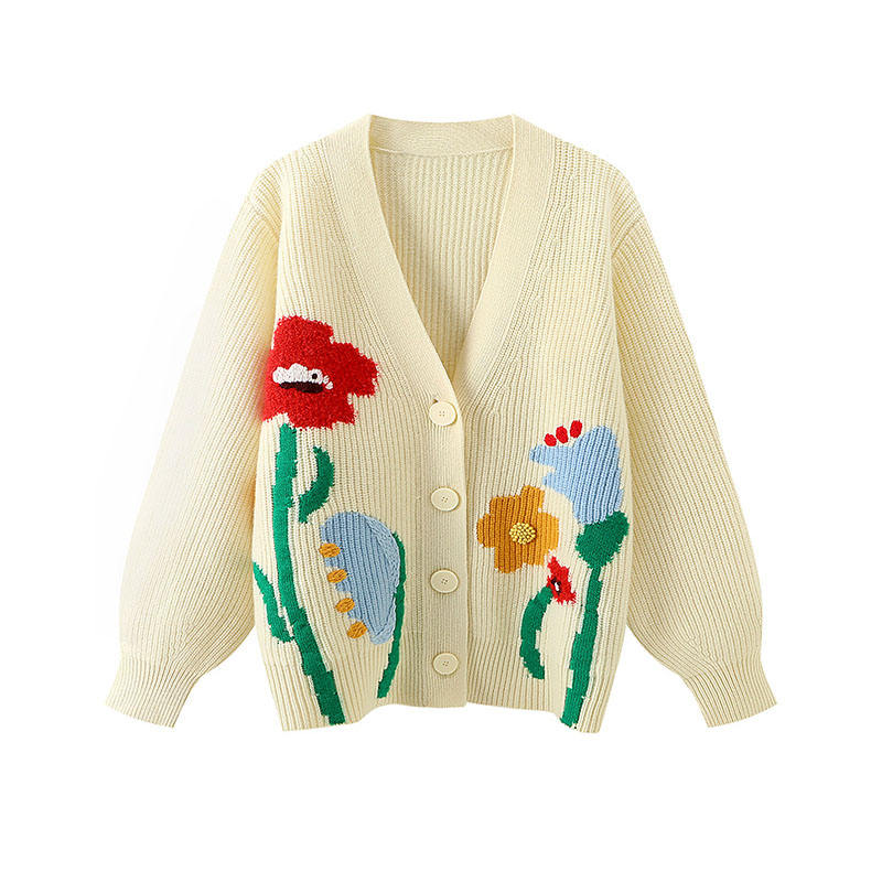 Os suéteres de designers de mulheres bordadas de malha de malhas em v altumistas Jacquard Loose Cardigan Sweater Women for Woman