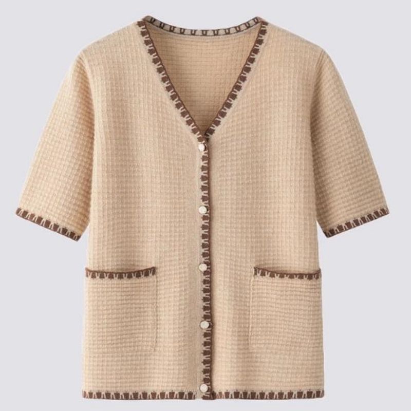 Moda Summer malha Cardigan Top V Sweater de shortsleeve de pescoço
