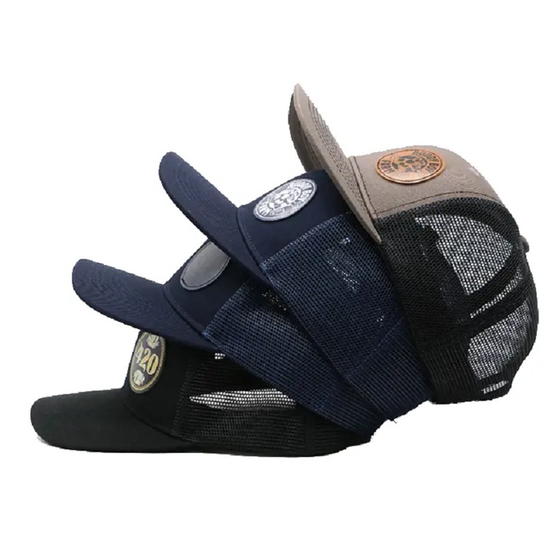 Logotipo personalizado por atacado Casquette Bone Gorras Snapback Headwear Blank Plain Painel Mesh Mesh Leather Patch Hats Caps Caps