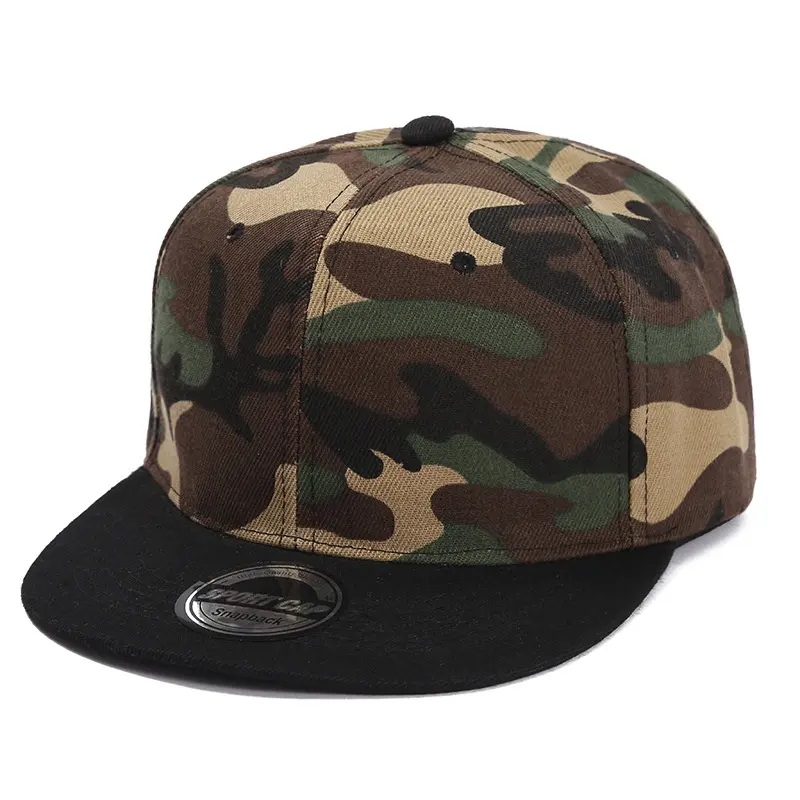 Logotipo personalizado Chapéu de cor sólido Camo Placa de luz plana ao longo do boné de beisebol Homens e mulheres Summer Hip Hop Skateboard Snapback Caps