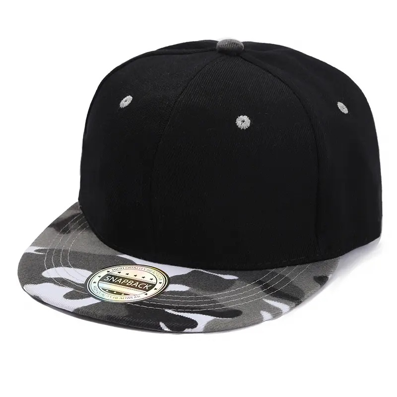 Logotipo personalizado Chapéu de cor sólido Camo Placa de luz plana ao longo do boné de beisebol Homens e mulheres Summer Hip Hop Skateboard Snapback Caps