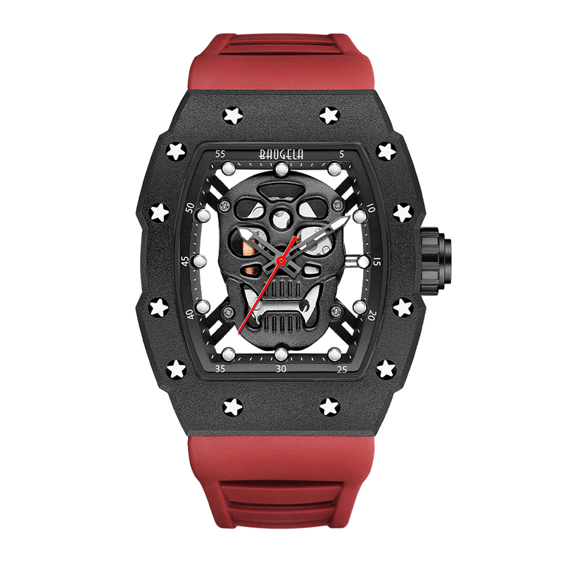 Baogela Skull Tonneau Watch Top Brand Quartz Aço inoxidável Relógios de Silicone Creative Relógio Impermeável Rislo de pulseira Rose 4141