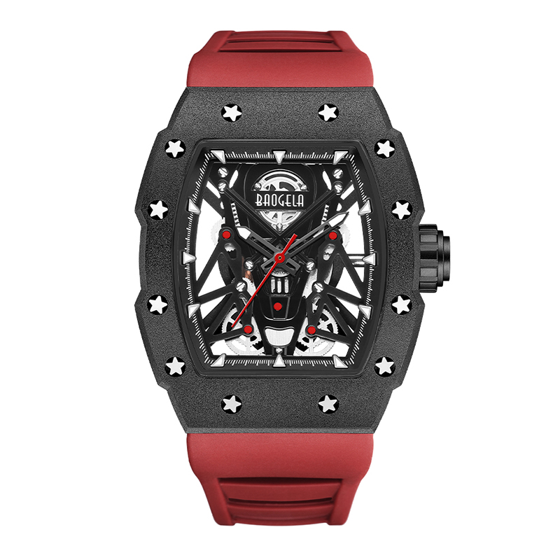 Baogela Silver Black Sport Quartz Watch for Men Tonneau Dial Analog Waterproof Watch Watch com Silicone Strap Luminous Hands 4145