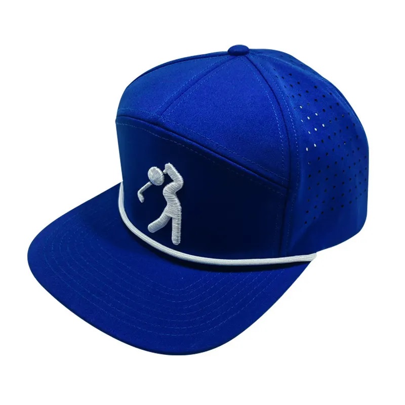 Chapéu perfurado de 7 painéis de alta qualidade personalizado, boné de beisebol de bordado 3D mensal com corda