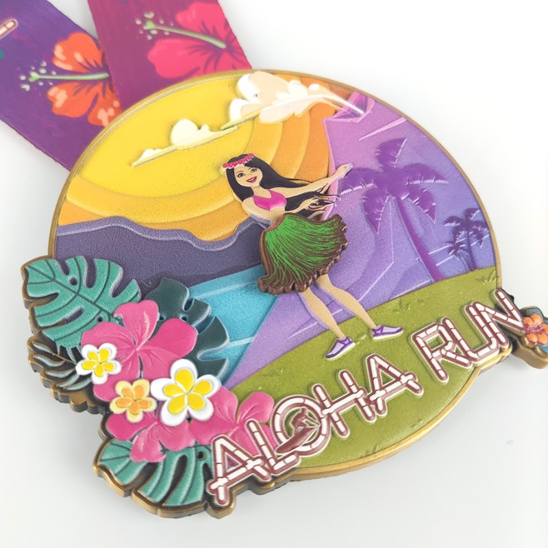 Medalhas de corrida personalizadas clássicas aloha run medalhas 3D Medalhas de maratona impressas Medalhas de finalizador divertidas medalhas