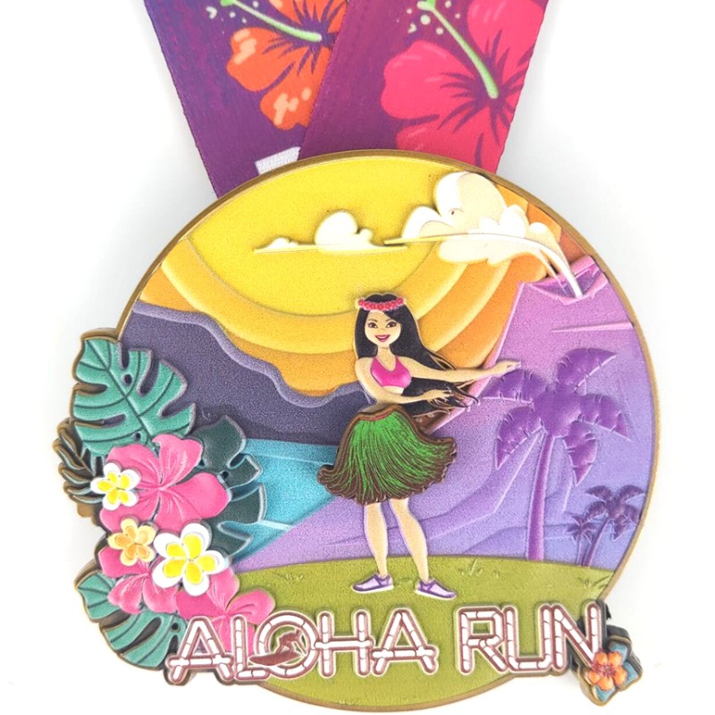 Medalhas de corrida personalizadas clássicas aloha run medalhas 3D Medalhas de maratona impressas Medalhas de finalizador divertidas medalhas