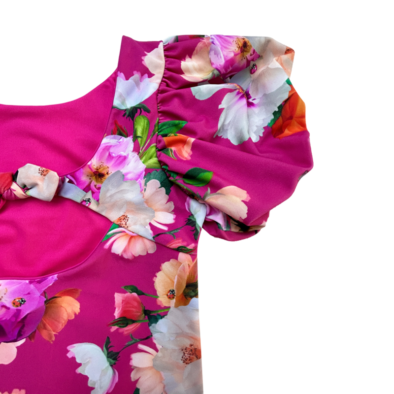 Letra de impressão floral Puff Sleeve infantil trajes de banho