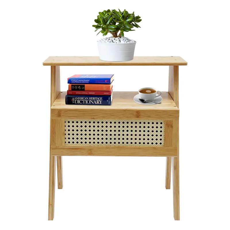2níveis Tabela final de bambu com mesa de cabeceira para gavetas para pequenos espaços mesa de armazenamento de armazenamento para o quarto