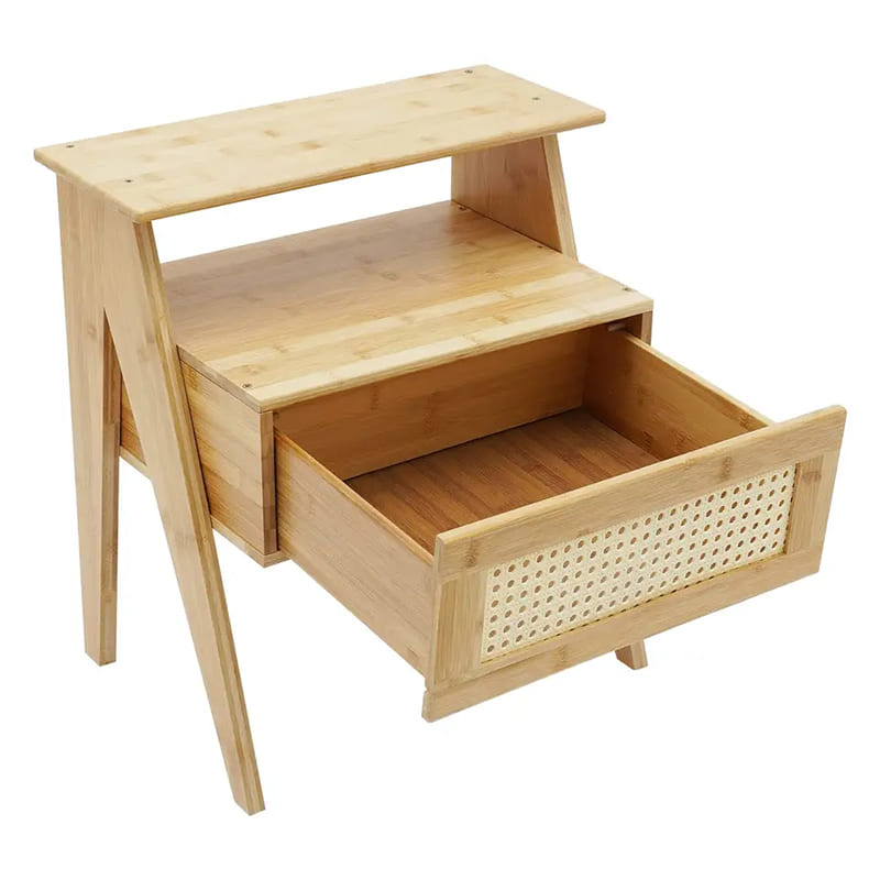 2níveis Tabela final de bambu com mesa de cabeceira para gavetas para pequenos espaços mesa de armazenamento de armazenamento para o quarto