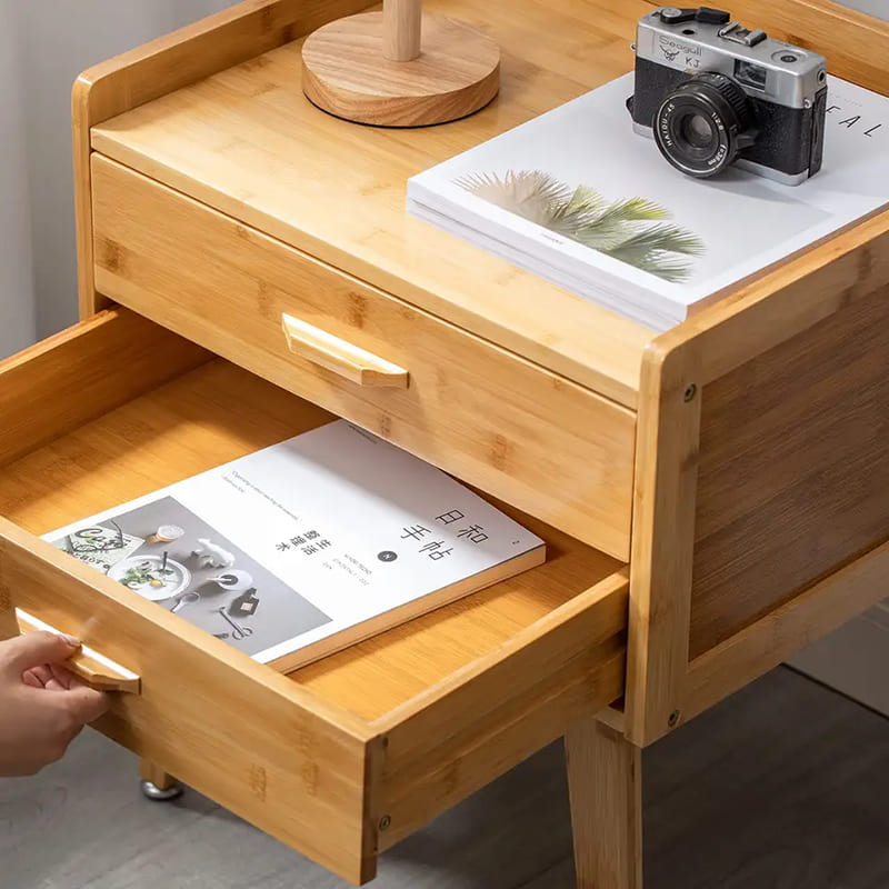 Mesa final de bambu com mesa de cabeceira para gavetas para pequenos espaços de armazenamento de armazenamento mesa lateral para o quarto