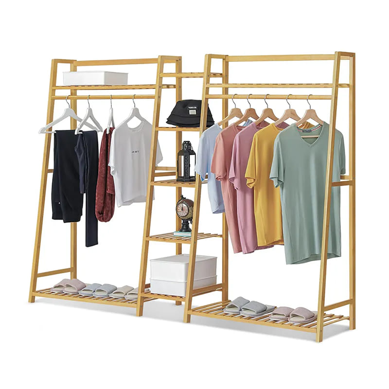 Rack de roupas independente trapezoidal Organizador de roupas de guarda -roupa de bambu