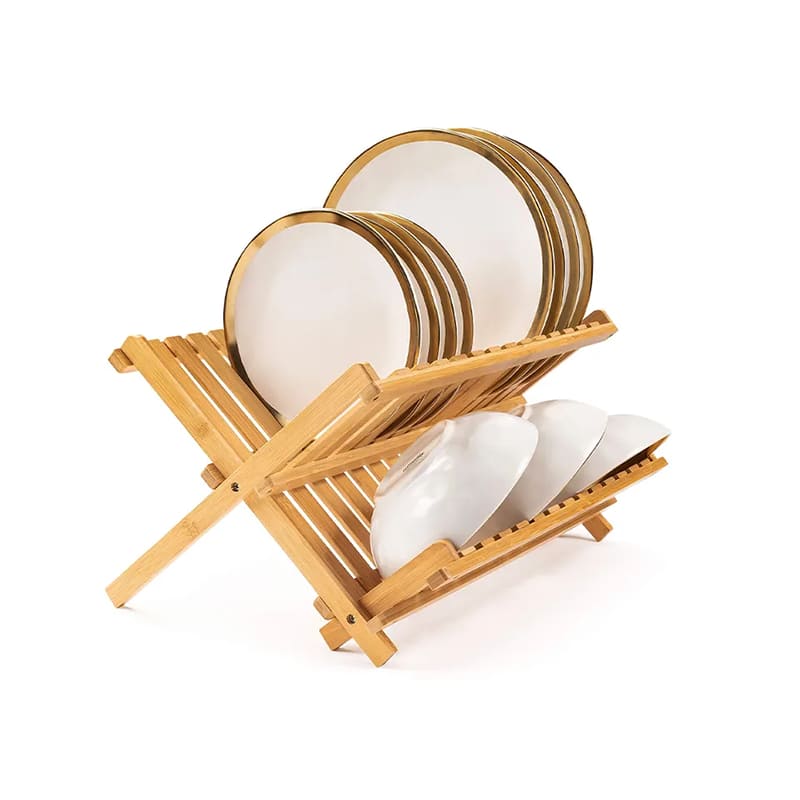 Rack de secagem de pratos de bambu