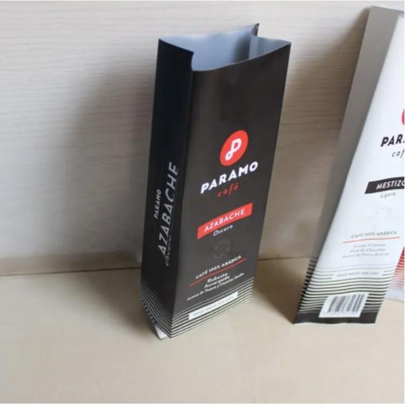 Bolsa de café com brasão de embalagem preta impressa personalizada com válvula