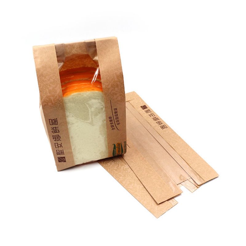 Bolsa de papel kraft à prova de graxa alimentar com janela para croissant