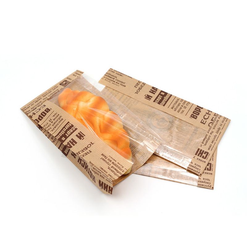 Bolsa de papel kraft à prova de graxa alimentar com janela para croissant